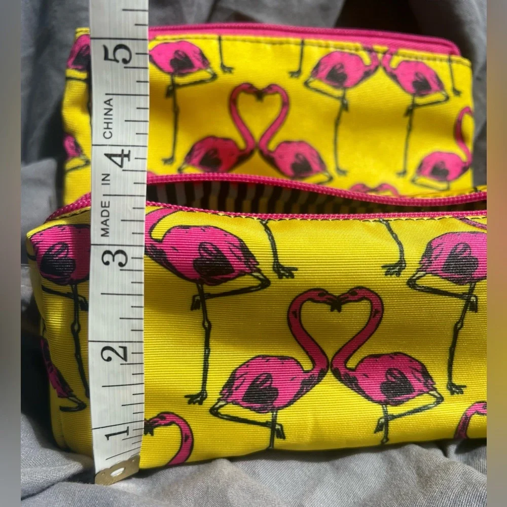 Betsey Johnson Flamingo 2 piece Cosmetic Makeup Bag Set - Picture 5 of 7